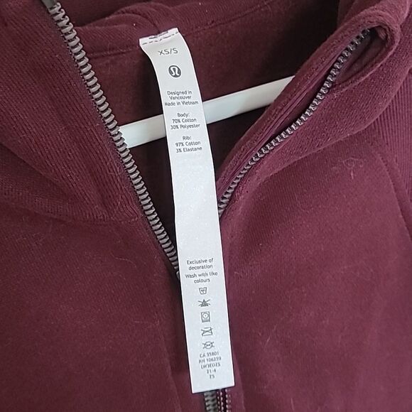 Lululemon Scuba Oversized Full Zip Hoodie Jacket Crop Red Merlot XS/S - Picture 6 of 7